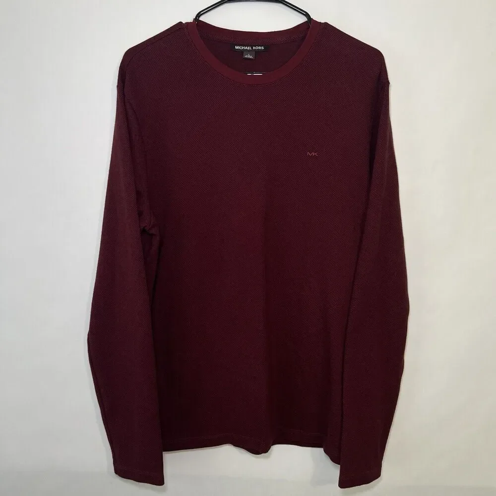 Michael Kors Crew Neck Pullover Sweater Mens Size L Large Red Long Sleeve MK
